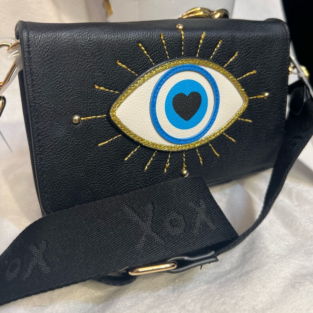 Betsey Johnson Black Crossbody Bag with Blue & White Eye Motif - Picture 13 of 13
